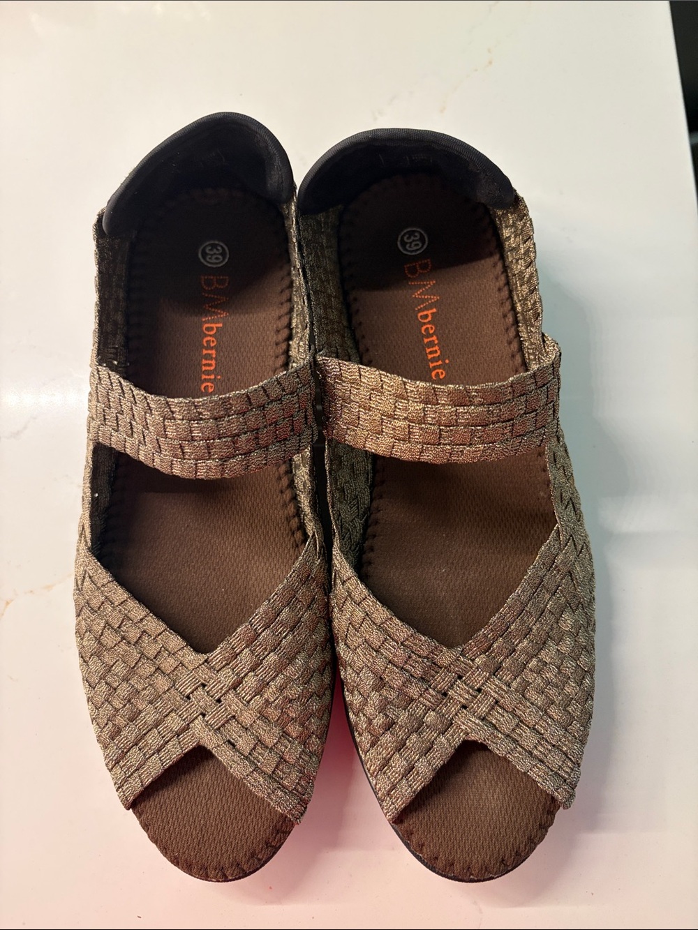 bernie mev. Woven Mary Jane Flats in Brown-Tone Metallic